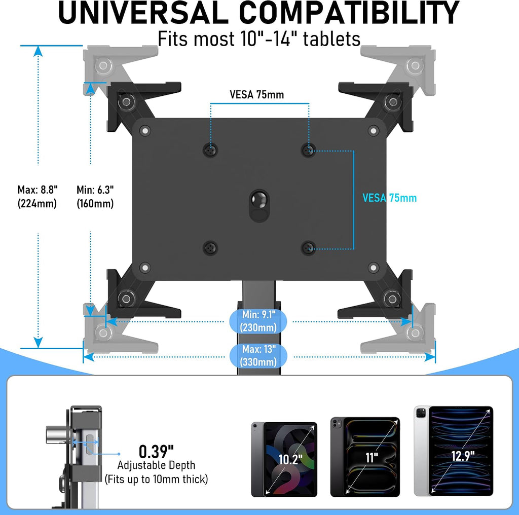 Secure Desk Tablet Kiosk Stand for 10"-14" iPad Pro Air and Samsung Tablets | Heavy-Duty Steel Anti-Theft Countertop
