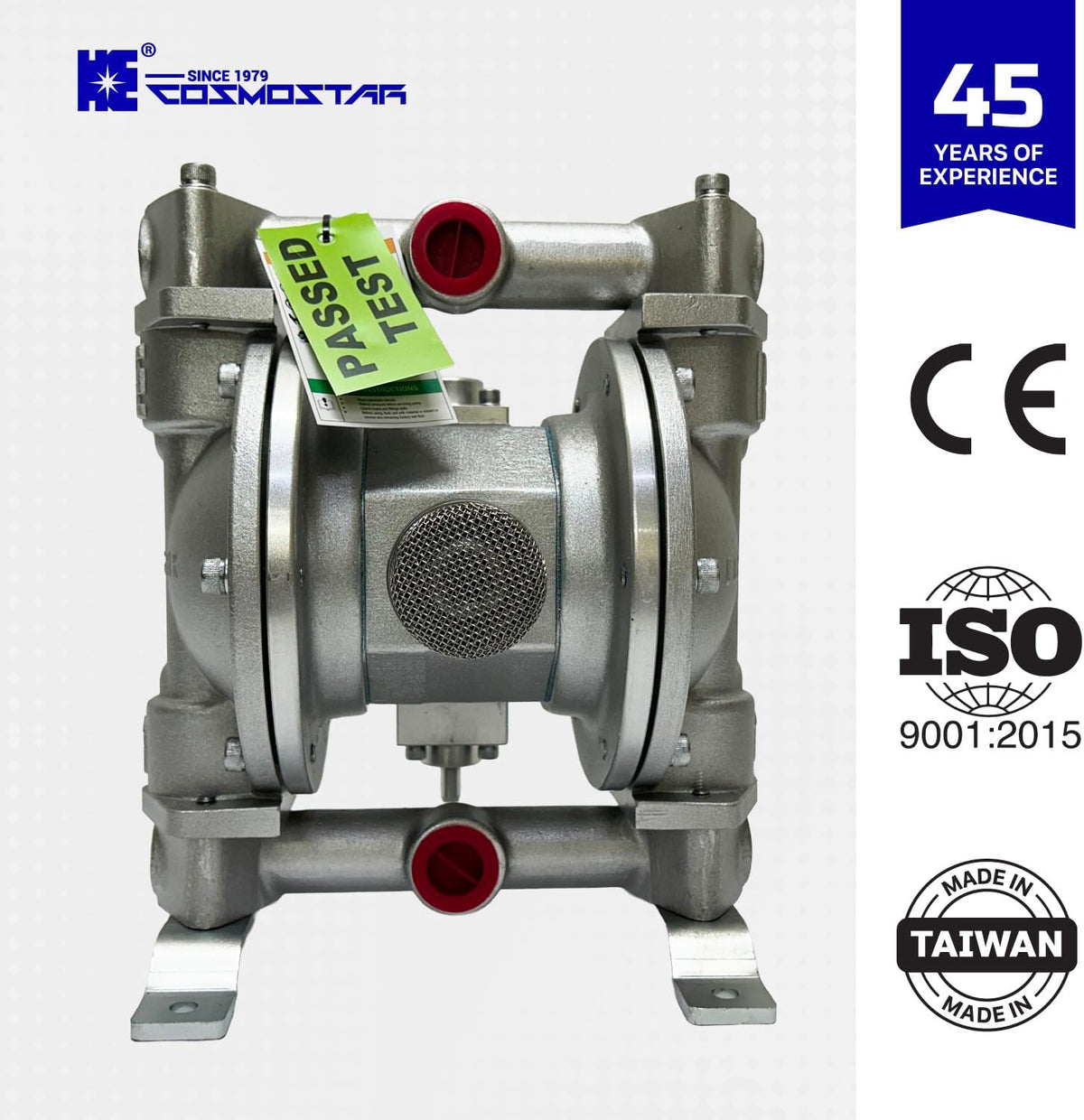 COSMOSTAR D0903 3/4" Double Air Diaphragm Pump, Aluminum Body, Teflon Ball, seat and Diaphragm, Pump Muffler, Pump, Chemical Pump, Waste Oil Pump, Pneumatic Oil Pump, Diaphragm Pumps