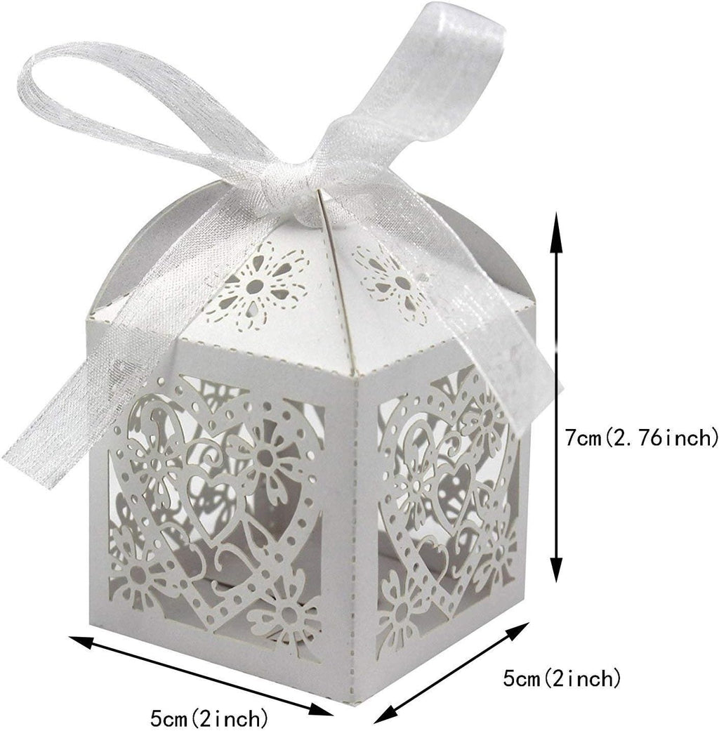 100 Pack Love Heart Laser Cut Wedding Party Favor Box Candy Bag Chocolate Gift Boxes Bridal Birthday Shower