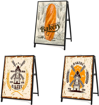 3 PACK 24 x 36 Inch A Frame Sign Double-Sided Folding Sandwich Board Heavy Duty Slide-in Sidewalk Signboard for