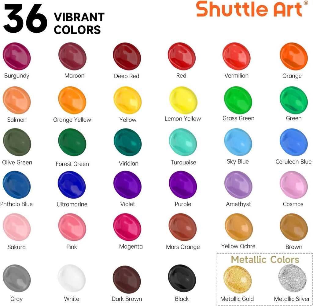 Acrylic Paint, 36 Colors Acrylic Paint Set with Brushes & Palette, 2oz/60ml Bottles, Rich Pigments Non-toxic for