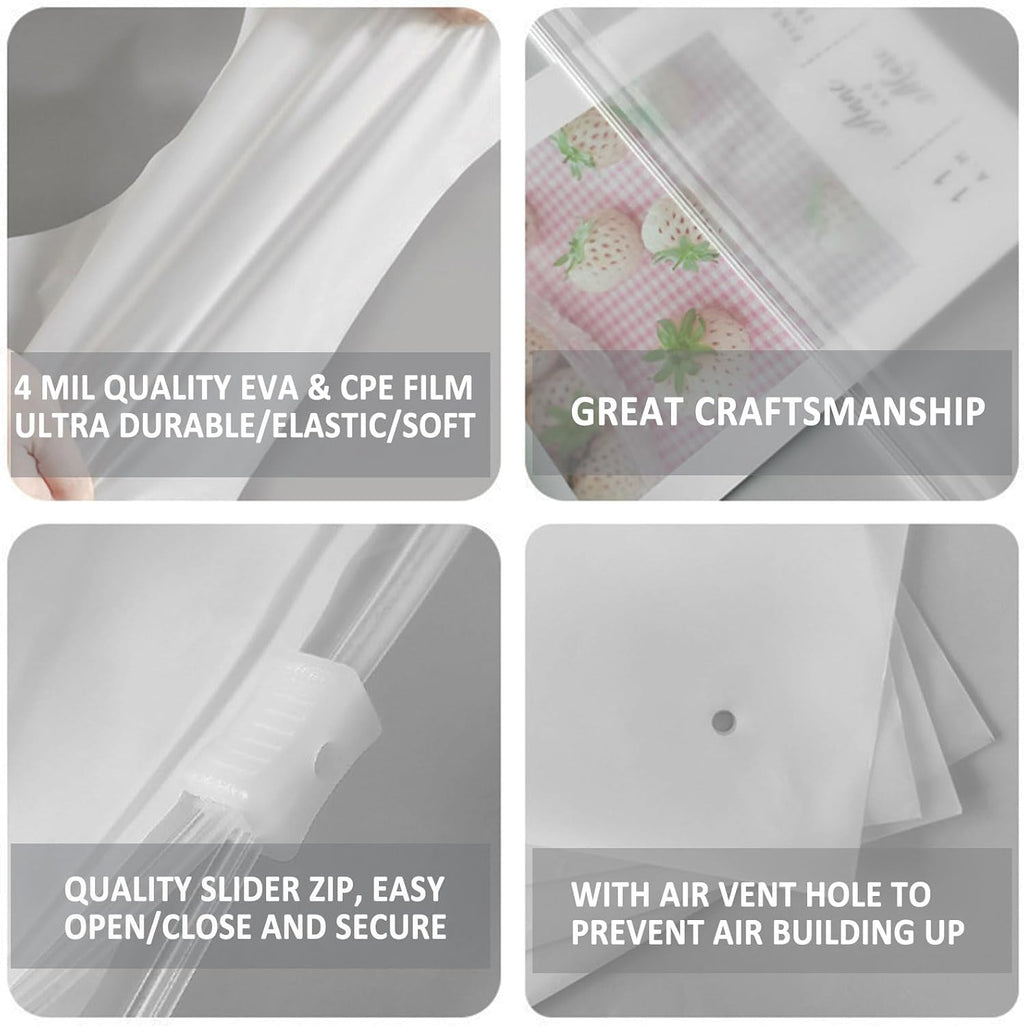 4 Mil 14''x18'' Heavy Duty Frosted Slider Zip Plastic Packaging Bags, Reclosable Zipper Poly Storage Bags for Pants