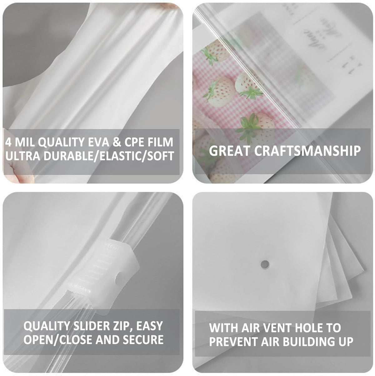 4 Mil 14''x18'' Heavy Duty Frosted Slider Zip Plastic Packaging Bags, Reclosable Zipper Poly Storage Bags for Pants