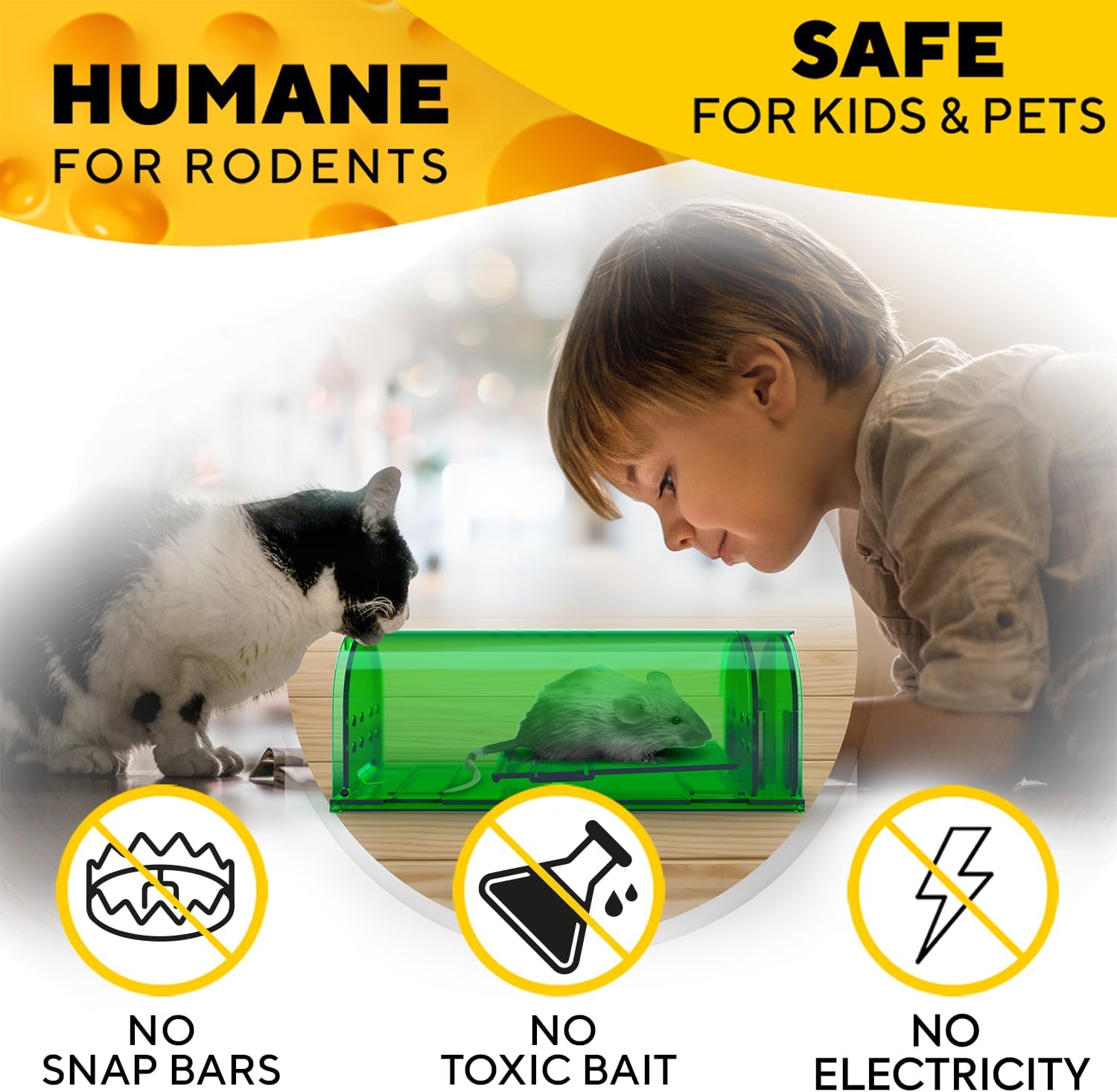 Humane Mouse Trap (2 Pack), Live Catch and Release Indoor Traps for Home | Ultra-Sensitive Trigger, Reusable No-Kill