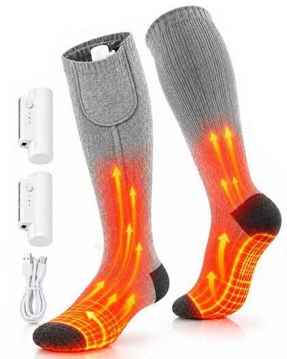 Electric Heated Socks, Gery Size L, ZZ01 with 2000mah Power Bank