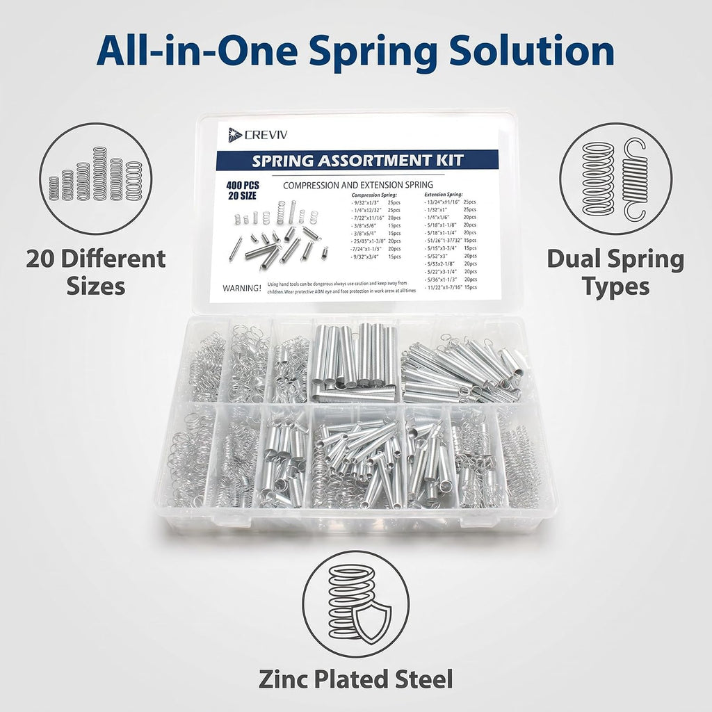 400pcs Spring Assortment Kit-20 Sizes Compression & Extension Spring Set