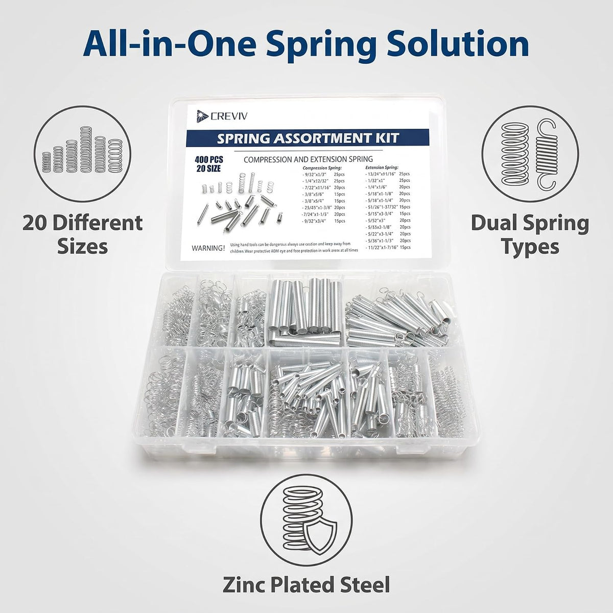 400pcs Spring Assortment Kit-20 Sizes Compression & Extension Spring Set