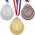 Metal Award Medals with Neck Ribbon Gold Silver Bronze Style for Children Sports or Any Competition,Pack of 3