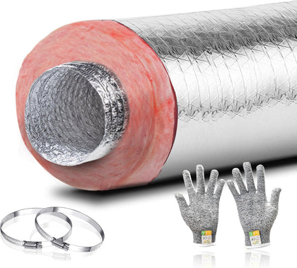 6" Insulated Flexible Duct R8, 25 FT HVAC Air Duct Hose | R8 insulation helps reduce heat loss and improve airflow