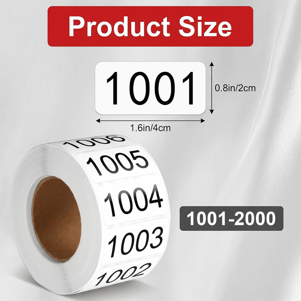 Consecutive Number Stickers, 1001-2000 Self-Adhesive Inventory Labels