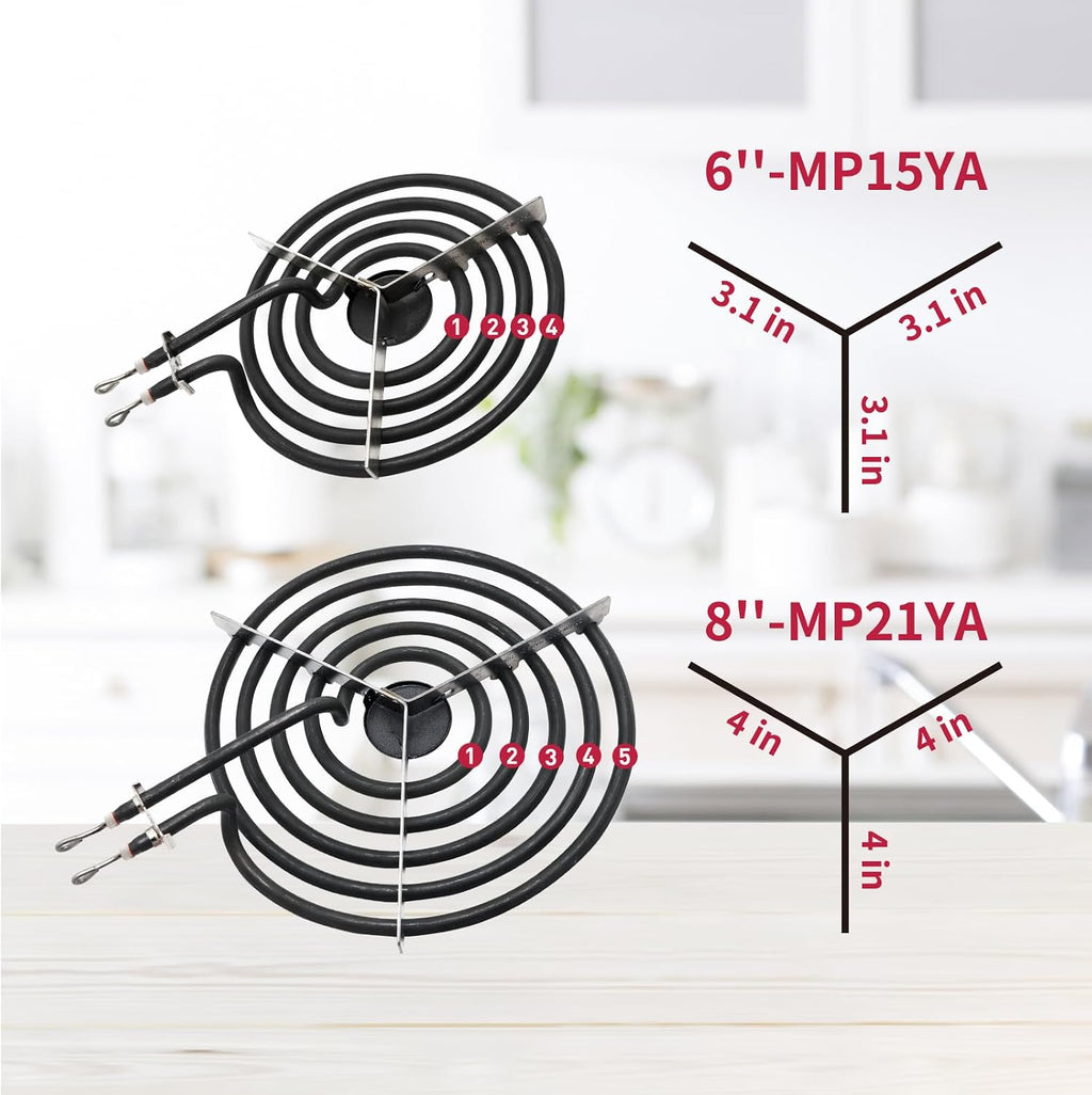 MP22YA Electric Stove Burner Element Replacement-Perfectly Compatible with Whirlpool&Kenmore&Frigidaire &Hardwick&Maytag&Norge Stove Top-Include 2* MP15YA 2* MP21YA