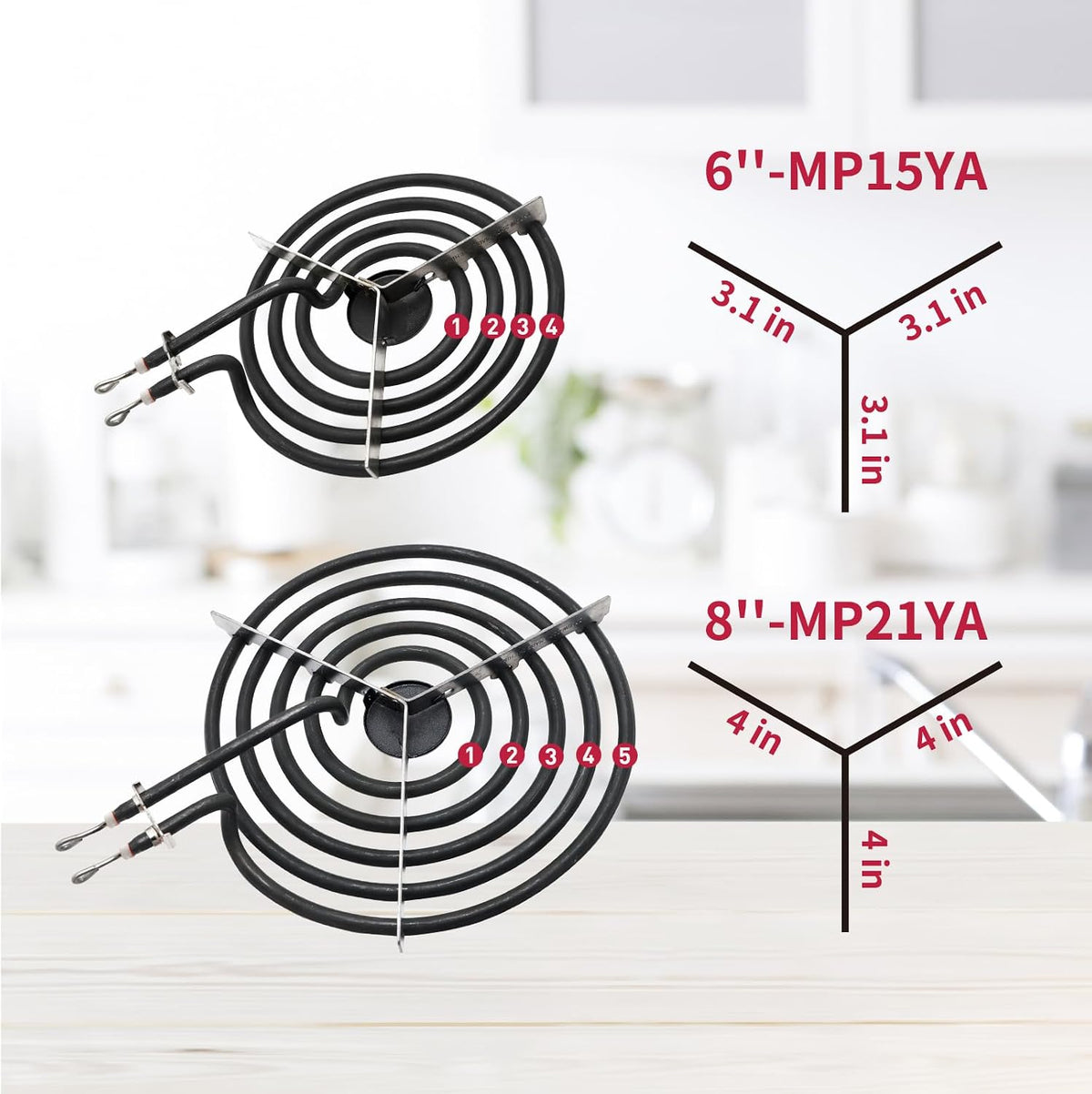 MP22YA Electric Stove Burner Element Replacement-Perfectly Compatible with Whirlpool&Kenmore&Frigidaire &Hardwick&Maytag&Norge Stove Top-Include 2* MP15YA 2* MP21YA