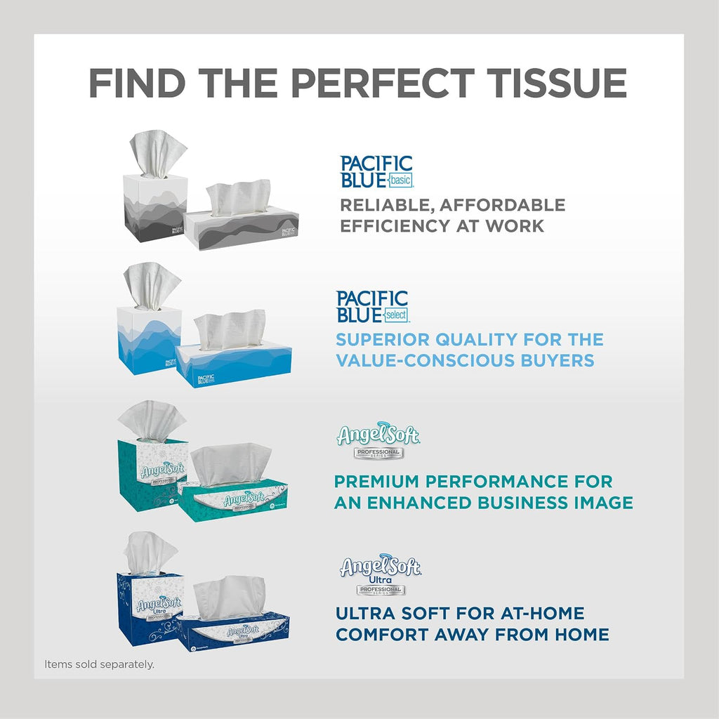 Pacific Blue Basic 2-Ply Facial Tissue (47410), 100 Sheets Per Box, 30 Flat Boxes Per Bulk Case