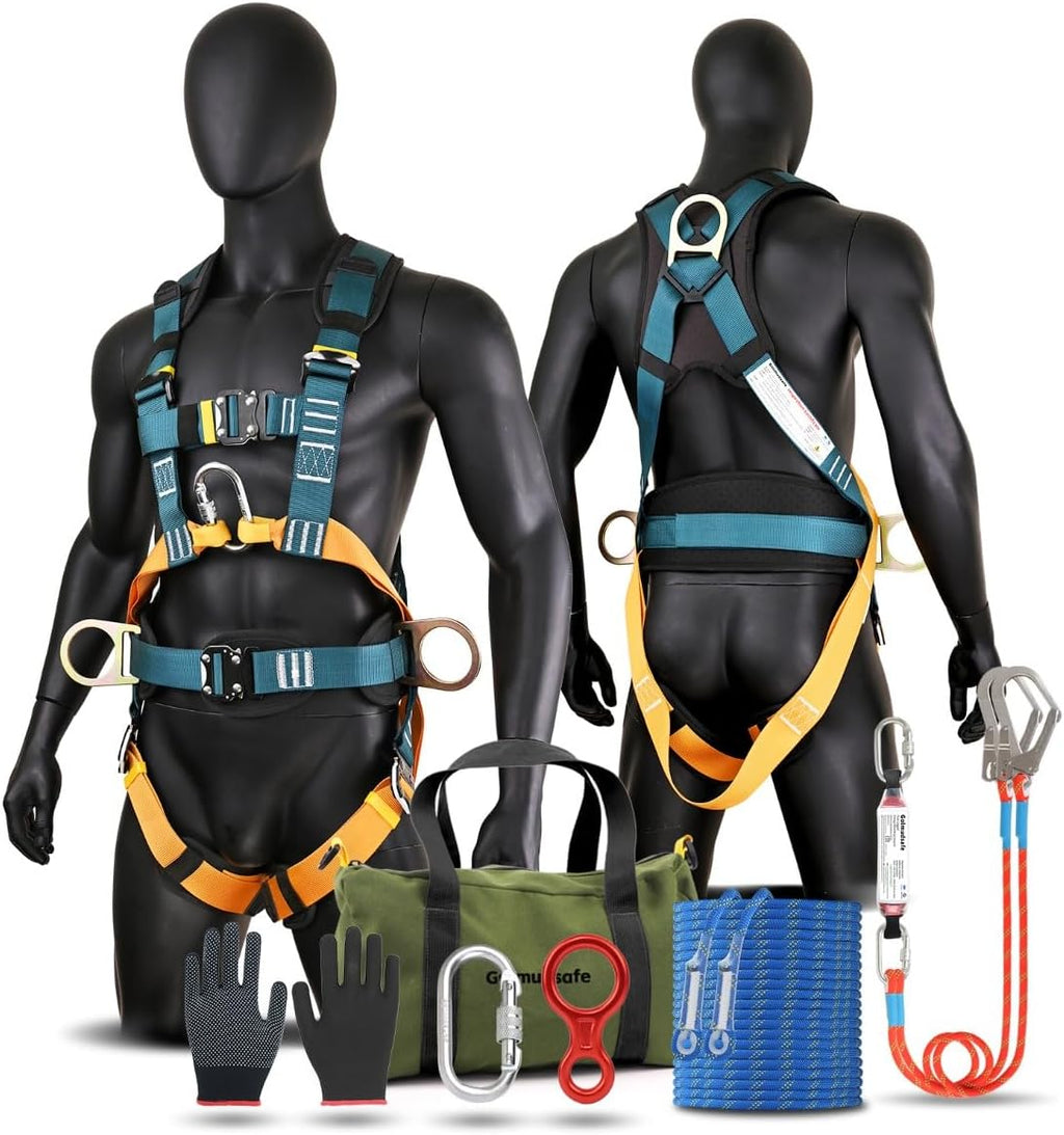 Fall Protection Harness,Safety Harness Fall Protection for Roofing/Electrical Work,Cushion bag&extra 30FT Rope
