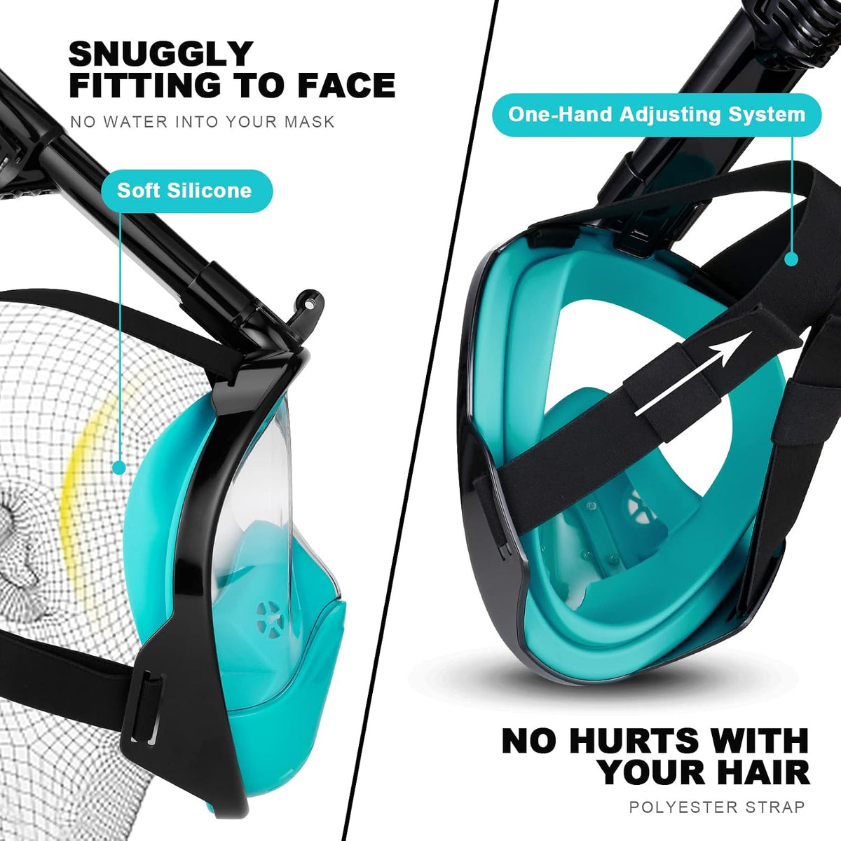 Snorkeling Packages, Full Face Snorkel Mask for Adults & Youth with Camera Mount, Adjustable Swim Fins, Anti-Fog