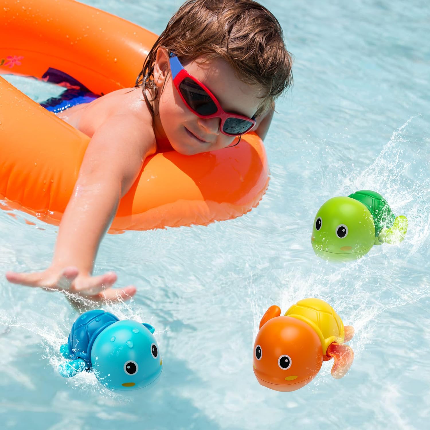 Bath Toys, Cute Swimming Turtle Baby Bath Toys for Toddler 1-3, Water Pool Floating Wind Up Toys for 1 Year Old Boy