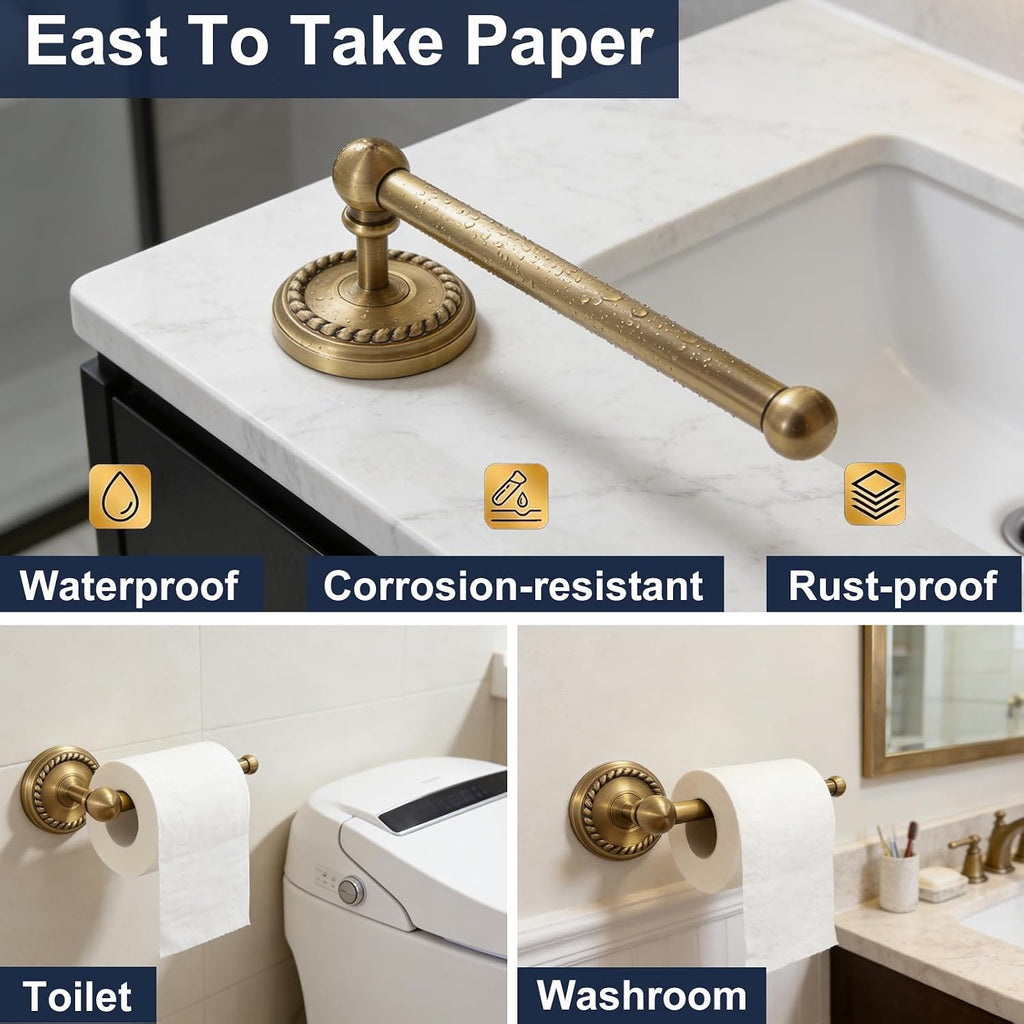 Antique Brass 4-Piece Bathroom Hardware Set Adjustable Towel Bar 13-24" | Vintage Gold Towel Bar, Oval Towel Ring