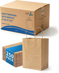 Brown Paper Bags with Handles, 250 Pack 8x4.75x10 Inch Shopping Gift Bags