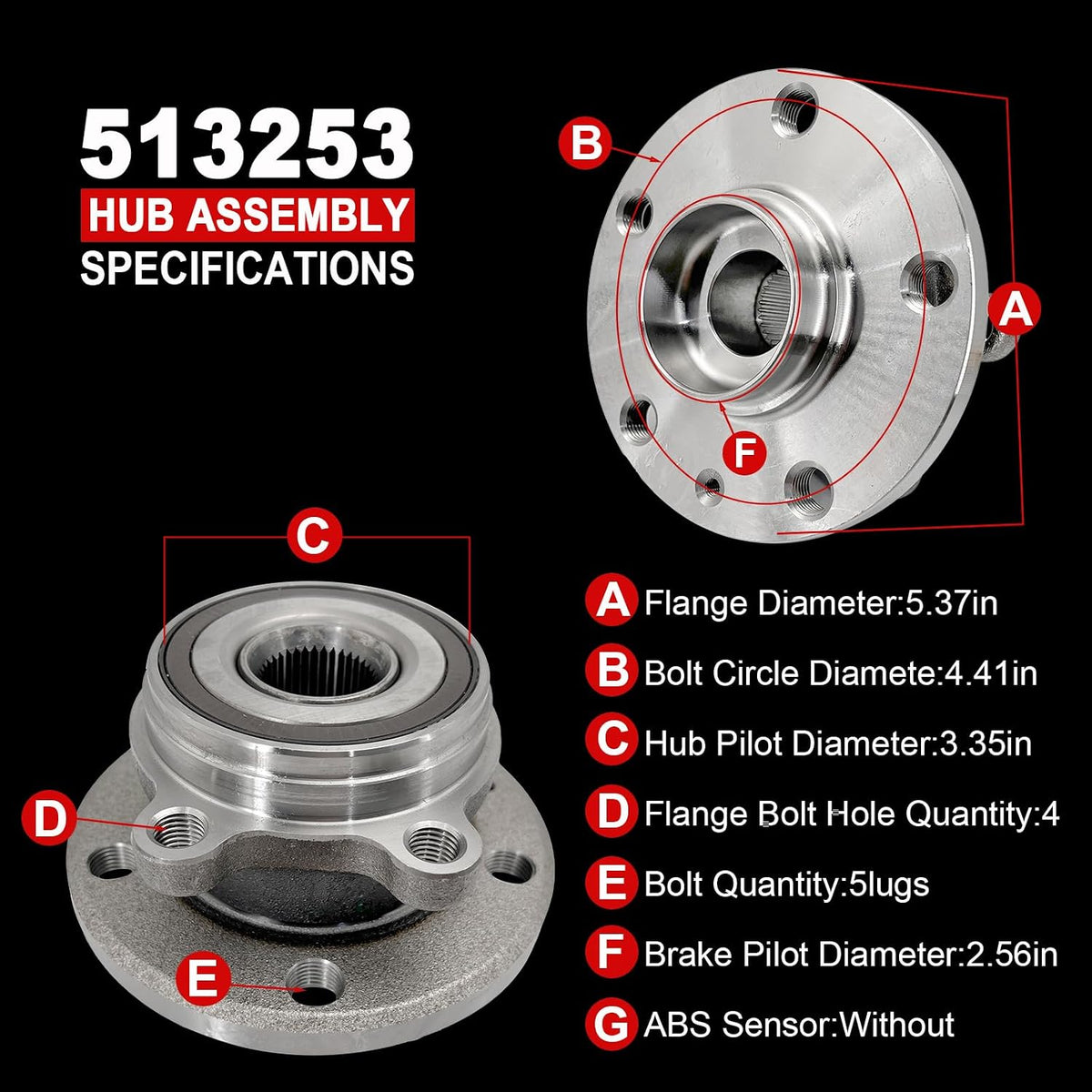 Pair 513253 FWD/AWD Front Wheel Bearing Hub Assembly Compatible with Audi A3 Q3 TT, Hub Bearing for VW Beetle CC EOS Golf GTI Jetta City Passat 06-22, R32 Rabbit 06-09, for Tiguan 09-17, 5 Lug w/ABS