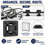Kable Kontrol Zip Tie Mounts, 1/2” Black, 100 Pcs Adhesive Backed