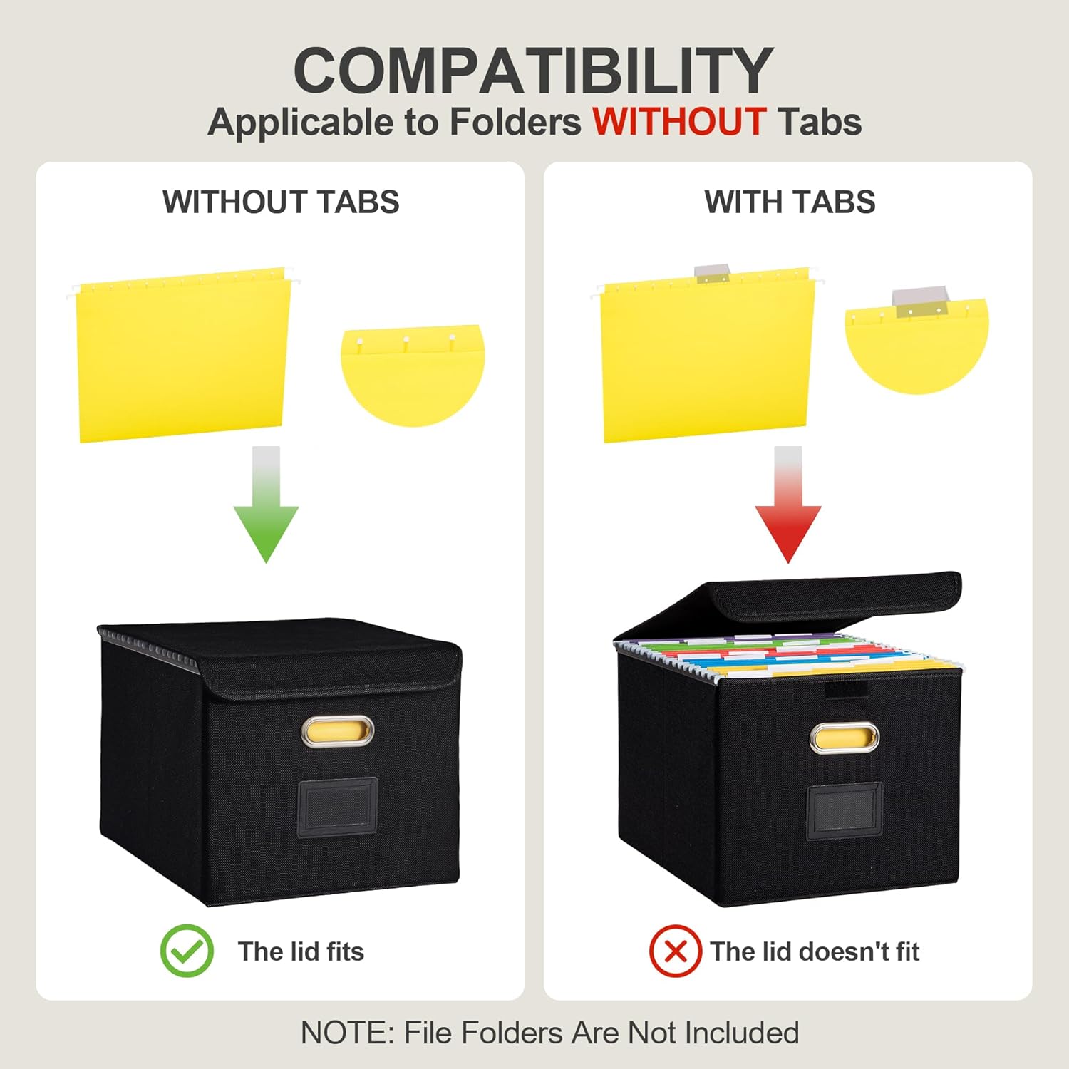 Collapsible File Box with Lid & Plastic Slide - Hanging Document Organizer for Office/Home, 14.96x12.6x10.83