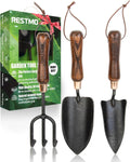 3-in-1 Heavy Duty Gardening Tools Kit, Premium Carbon Steel Garden Hand Tools with Ergonomic Wooden Handle Includes