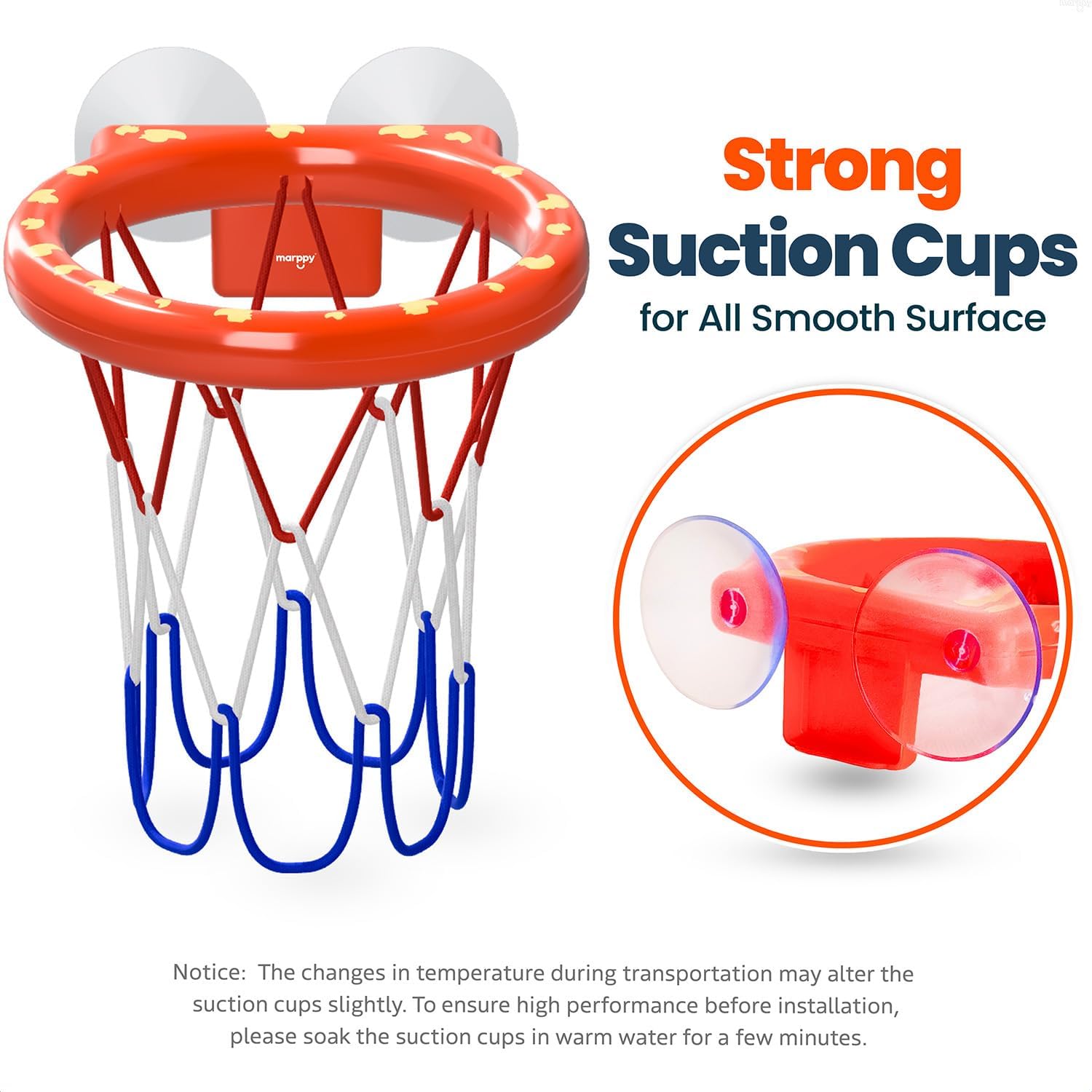 Bath Toys – Bathtub Basketball Hoop for Toddlers Kids with 4 Mold-Free Balls and Strong Suction Cups Basketball Hoop