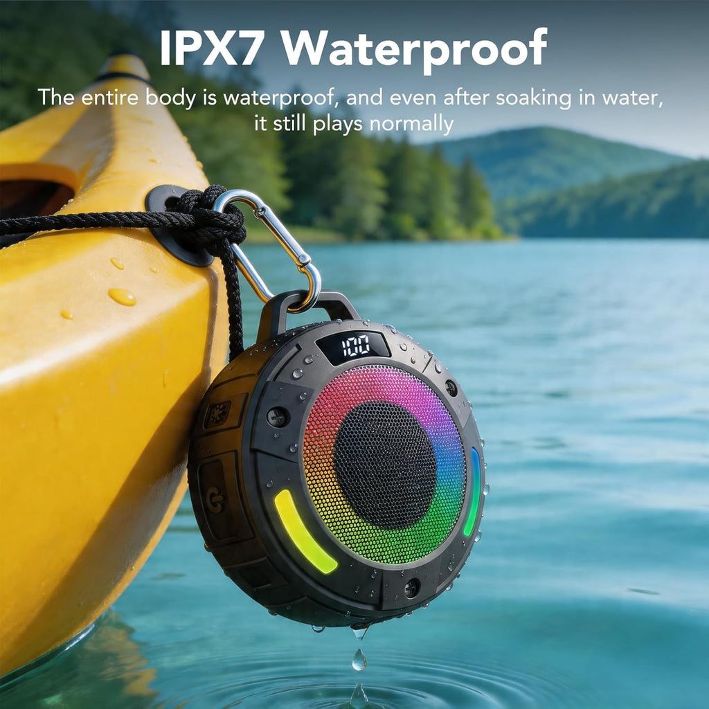 Bluetooth Speaker, 2026 Portable Wireless Shower Speaker, Digital Display Portable Speaker with Detachable hook ,IPX7