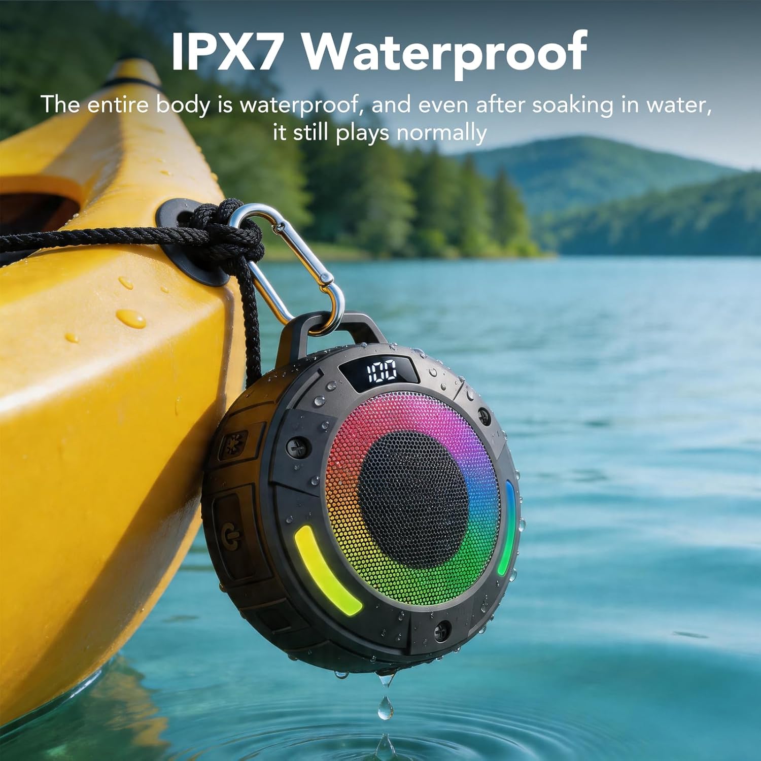 Bluetooth Speaker, 2026 Portable Wireless Shower Speaker, Digital Display Portable Speaker with Detachable hook ,IPX7