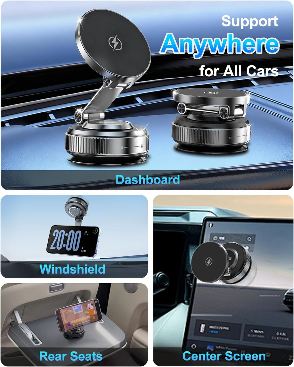 for MagSafe Car Mount Charger, 15W Fast Charging Magnetic Wireless Car Charger, Vacuum Magnetic Phone Holder [120LBS