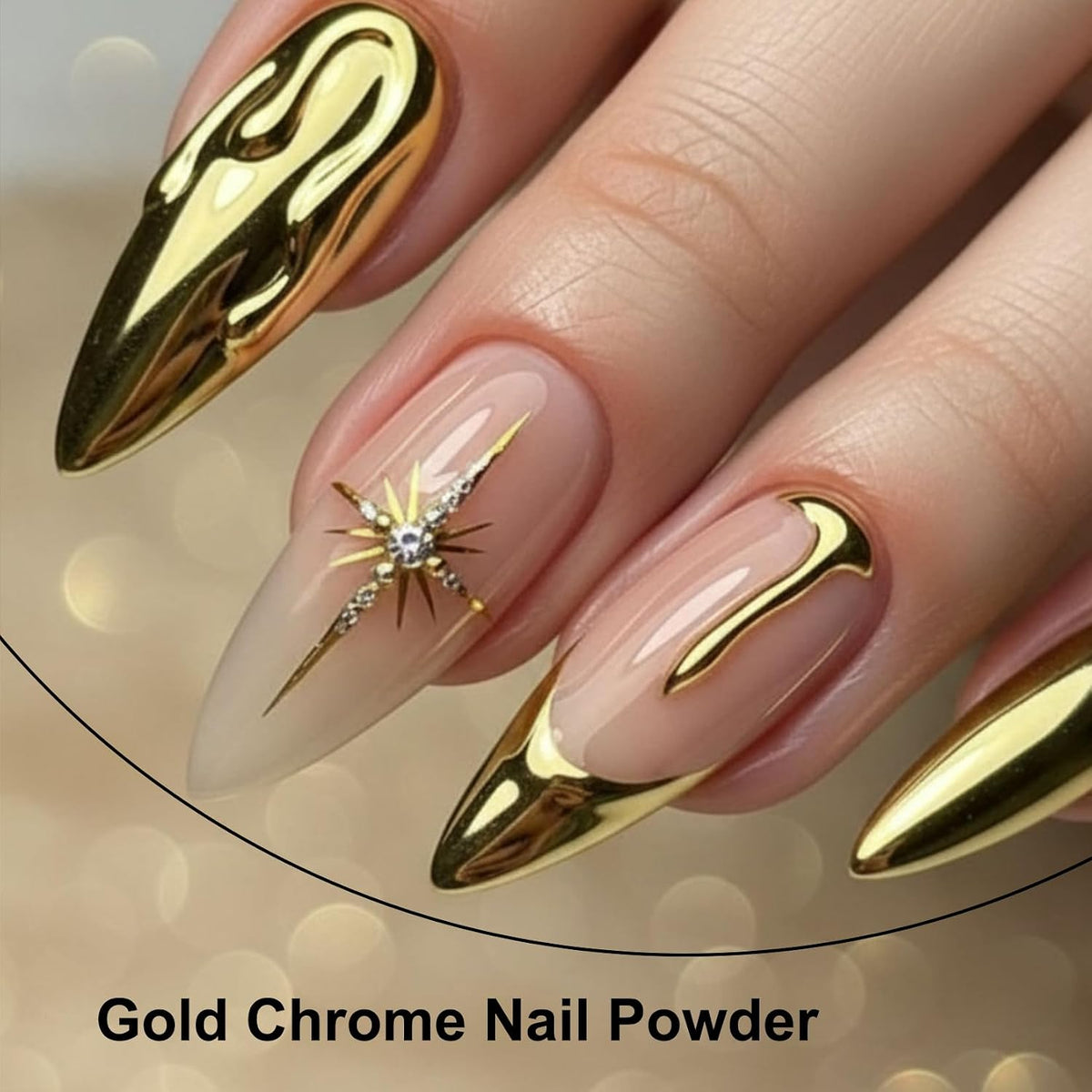 Metallic Chrome Nail Powder Set 6 Colors Magic Brown Copper Mirror Chrome Powder for Nails Holographic Glitter Gold