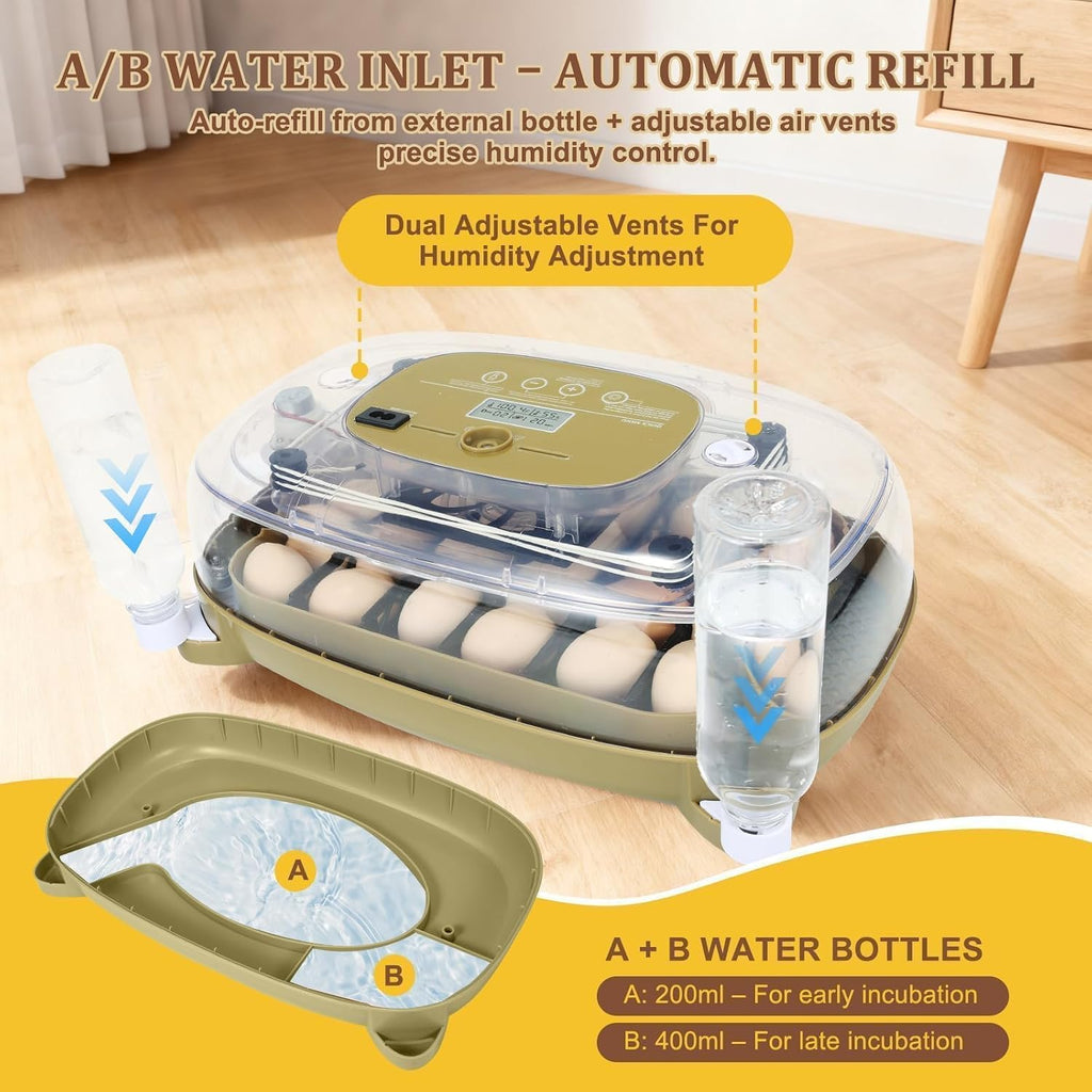 Series III - 24 Egg Automatic Incubator, Full-Stage Adaptive Humidity (Dual-Bottle) & Auto Temp Control