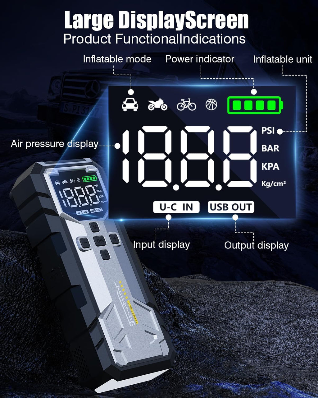 8000A Jump Starter with Air Compressor, 12V Jump Box for Car Battery (All Gas/10.0L Diesel) Portable Jumper Starter