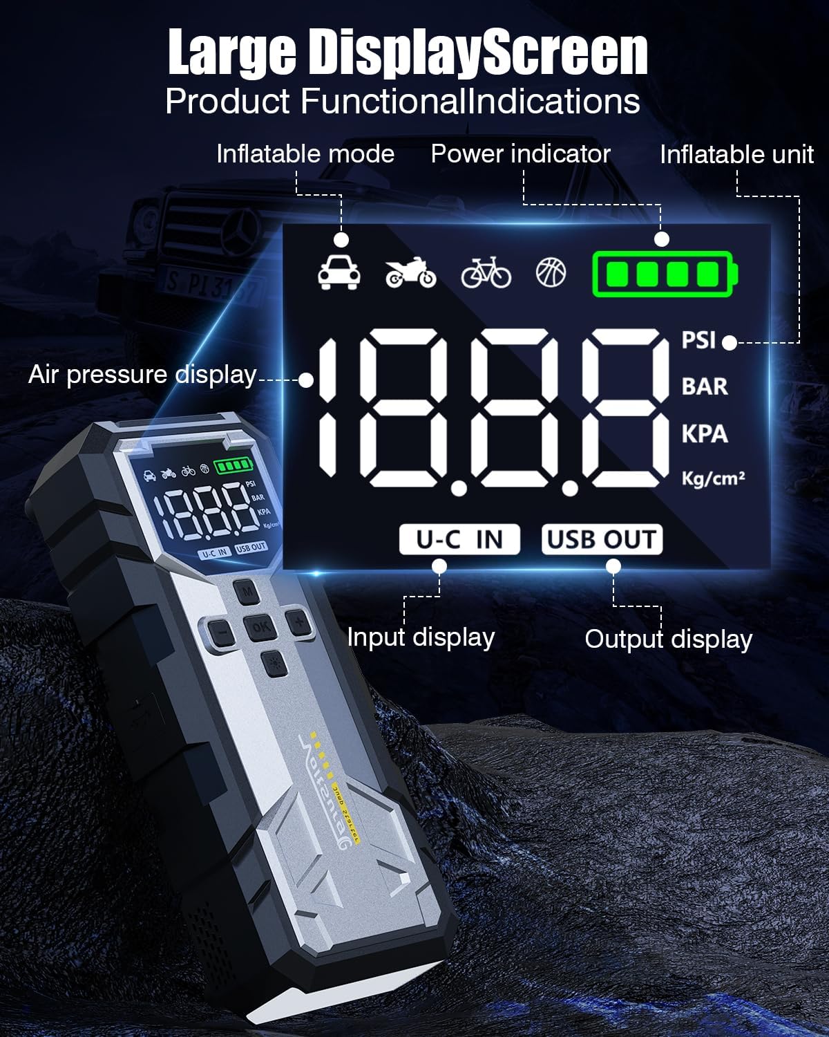 8000A Jump Starter with Air Compressor, 12V Jump Box for Car Battery (All Gas/10.0L Diesel) Portable Jumper Starter