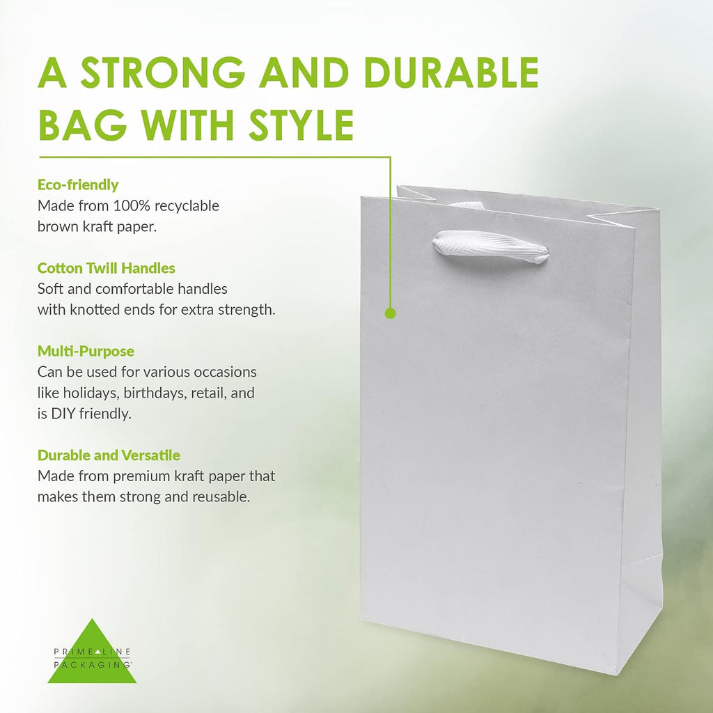 Small White Gift Bags with Handles, 6x3x9 In, 50 Pack