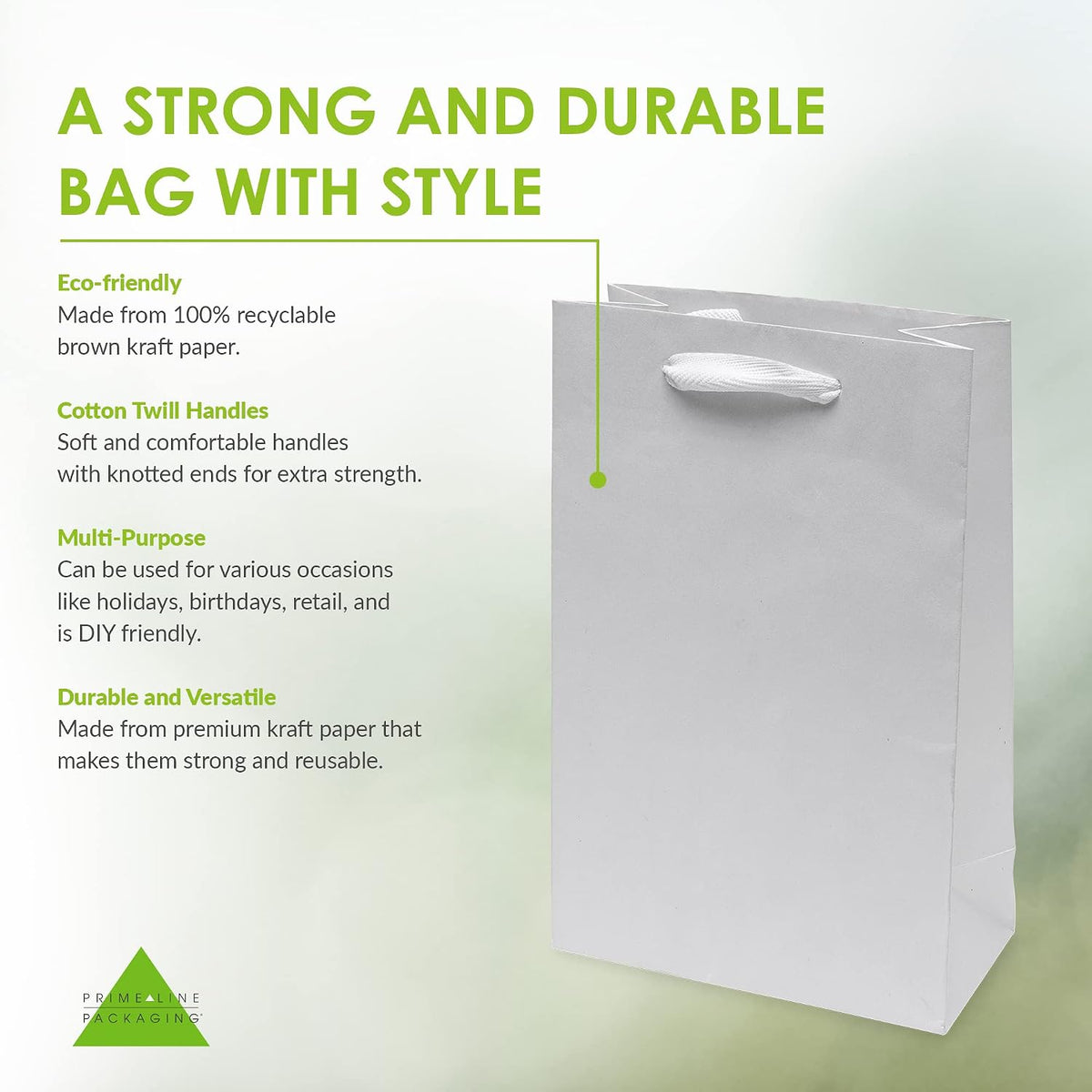 Small White Gift Bags with Handles, 6x3x9 In, 50 Pack
