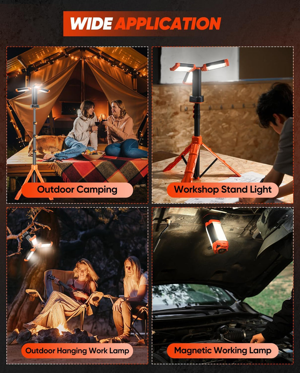 Portable Camping Light with Stand 73inch 20000mAh Rechargeable LED Work Lights 3200 Lumen 4000/6500K Emergency Lights