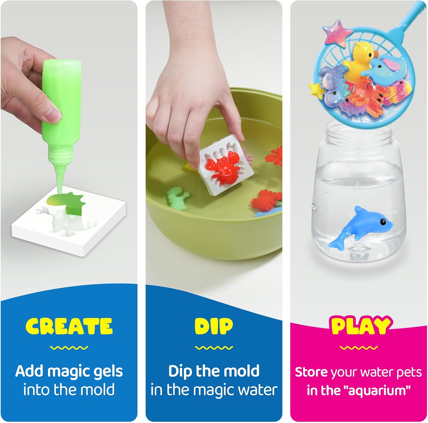 Magic Water Elf Toy Craft Kits for Kids, DIY Your Own Aqua Fairy Water Pets & Squishy Maker Toys with 10 Magic Gels