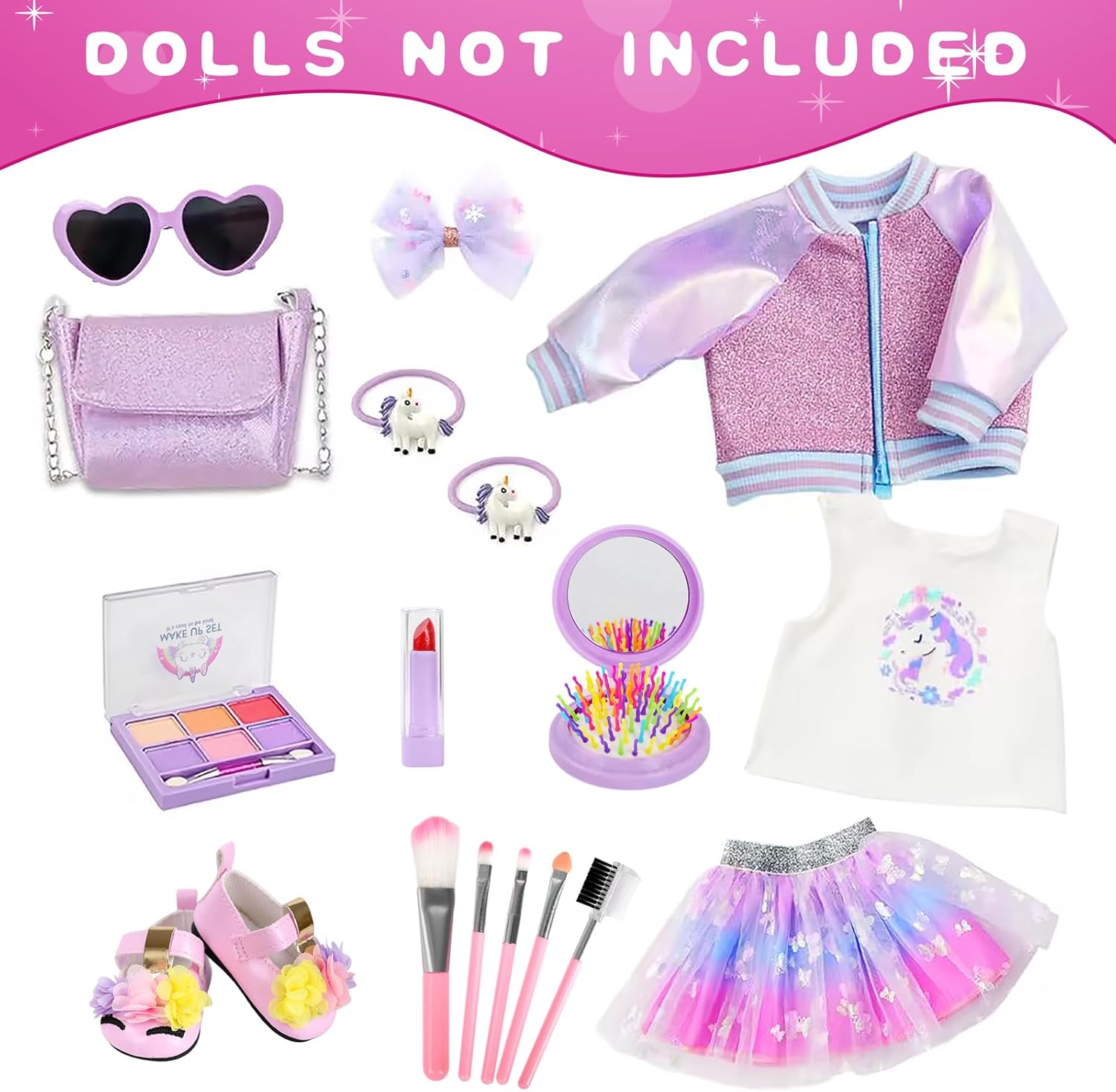 American 18 Inch Doll Makeup Accessories and Clothes Set Includes 18 Inch Doll Clothes and Shoes Bag Makeup Brush Set