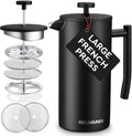 French Press Coffee Maker - 50oz Stainless Steel, Insulated Coffee Press | Large 6 Cup 50oz Capacity, Double Wall