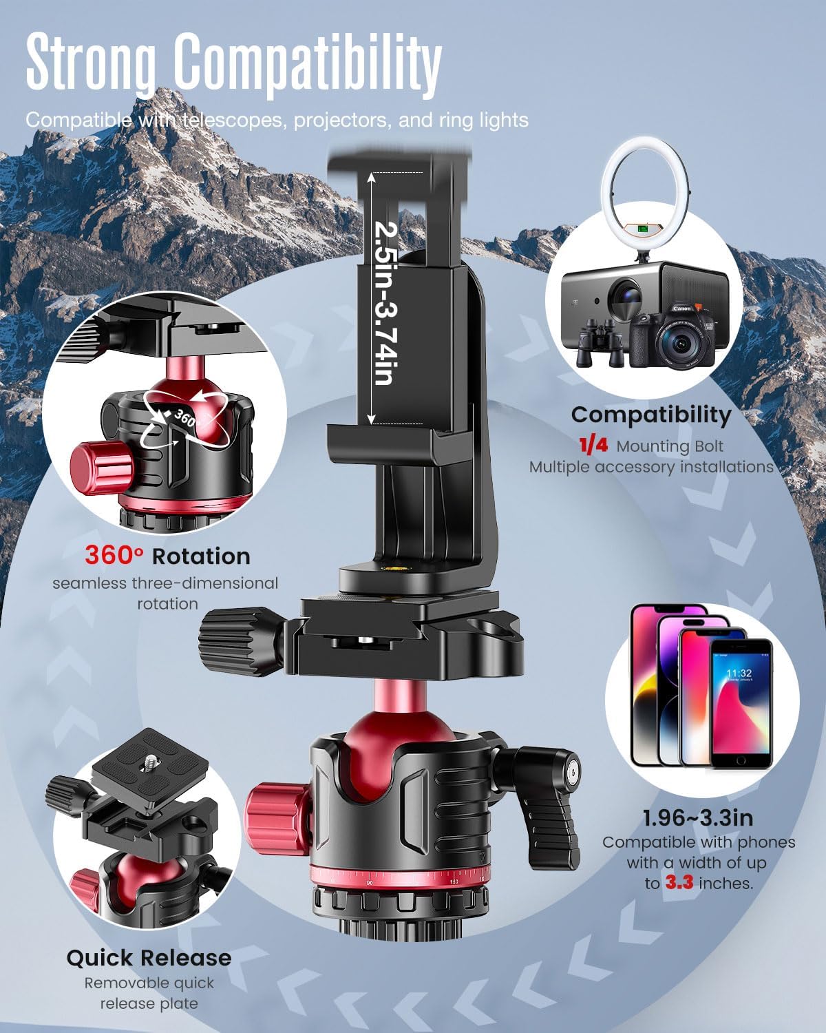 74" Professional Camera Tripod & Monopod with Carry Bag | Ball Head Aluminum Photography DSLR Tripod, Compatible with
