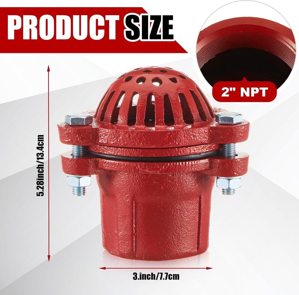Cast Iron Foot Valve, NPT Threaded Check Valve with Strainer, 2 Inch