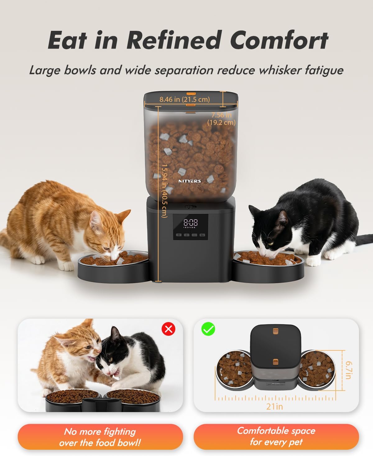 Automatic Cat Feeder for 2 Cats - 8L/34 Cups Dual Automatic Dog Feeder with Dog Food Dispenser for 2-18mm Dry Food