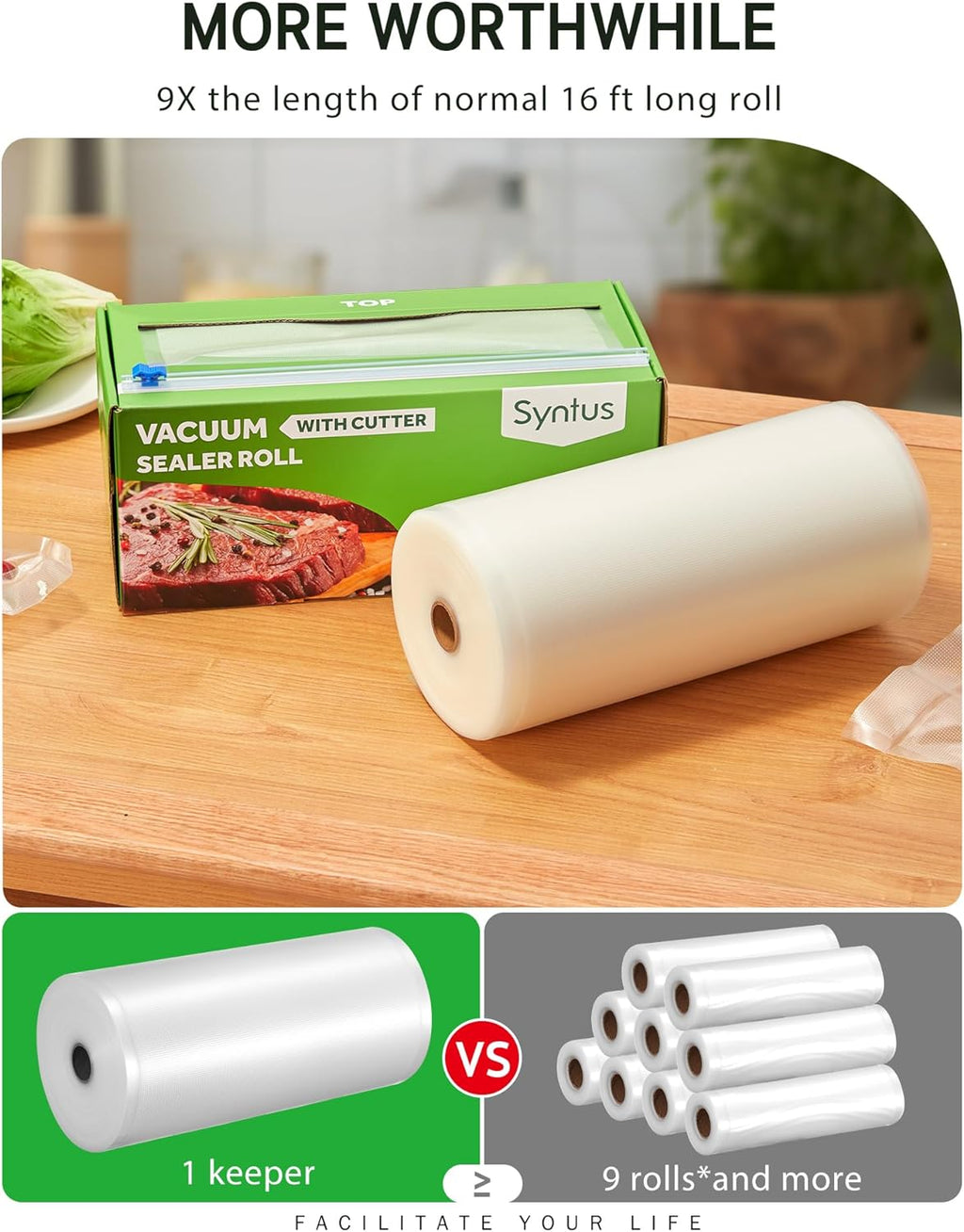 11" x 150' Vacuum Sealer Bags Rolls Keeper with Cutter Dispenser