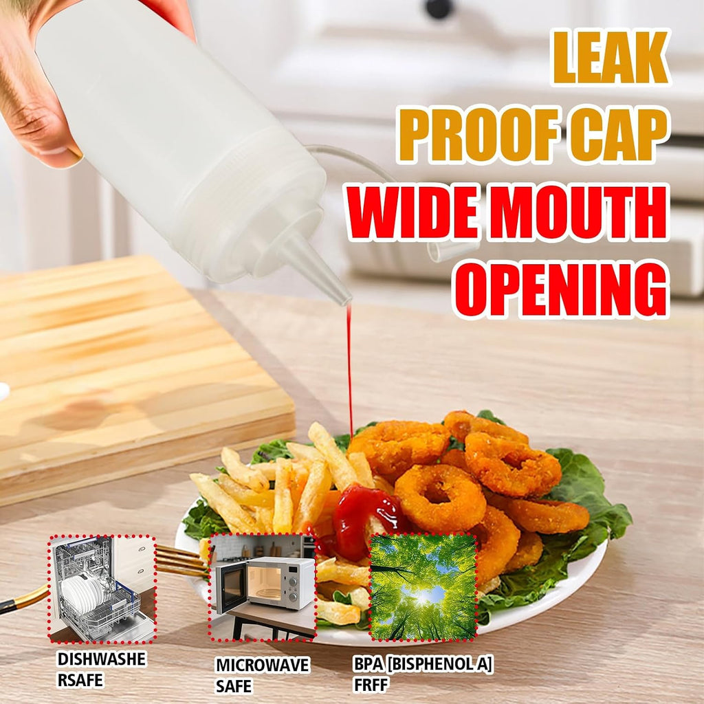 Squeeze Bottles for Sauces,Leak-Proof Condiment Dispenser, BPA-Free Kitchen Restaurant Squeeze Bottle Set with Wide
