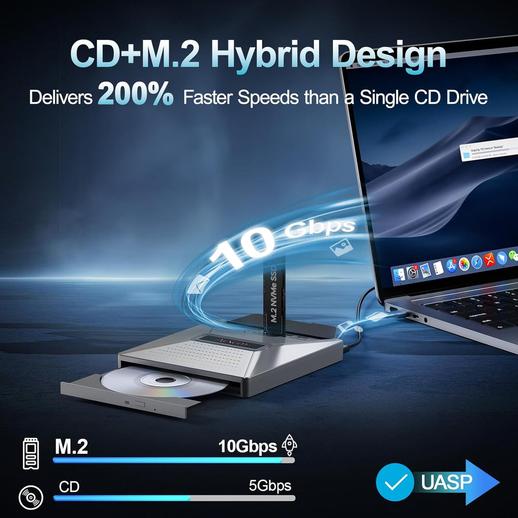 External CD DVD Drive for Laptop, 7 in 1 Disc Player Burner with M.2 | Portable External Optical Drive Reader with