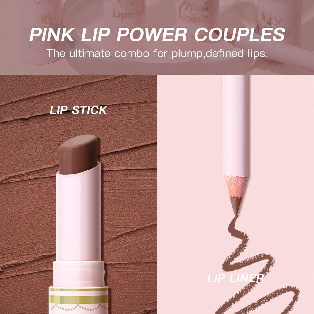 2 in 1 Waterproof Lipstick and Lip Liner Combo Set - Long Lasting Matte Lipstick Pen with Lip Liner Set Makeup Kits