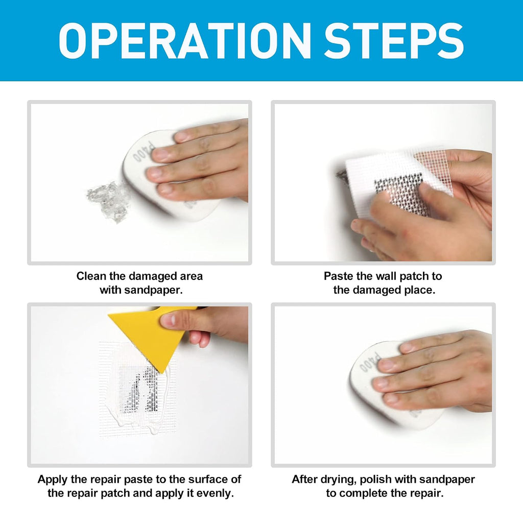 Spackle Wall Repair Kit, Drywall Repair Patch Kit with Tools | Includes Scraper, Sandpaper, And Aluminum Patches. For