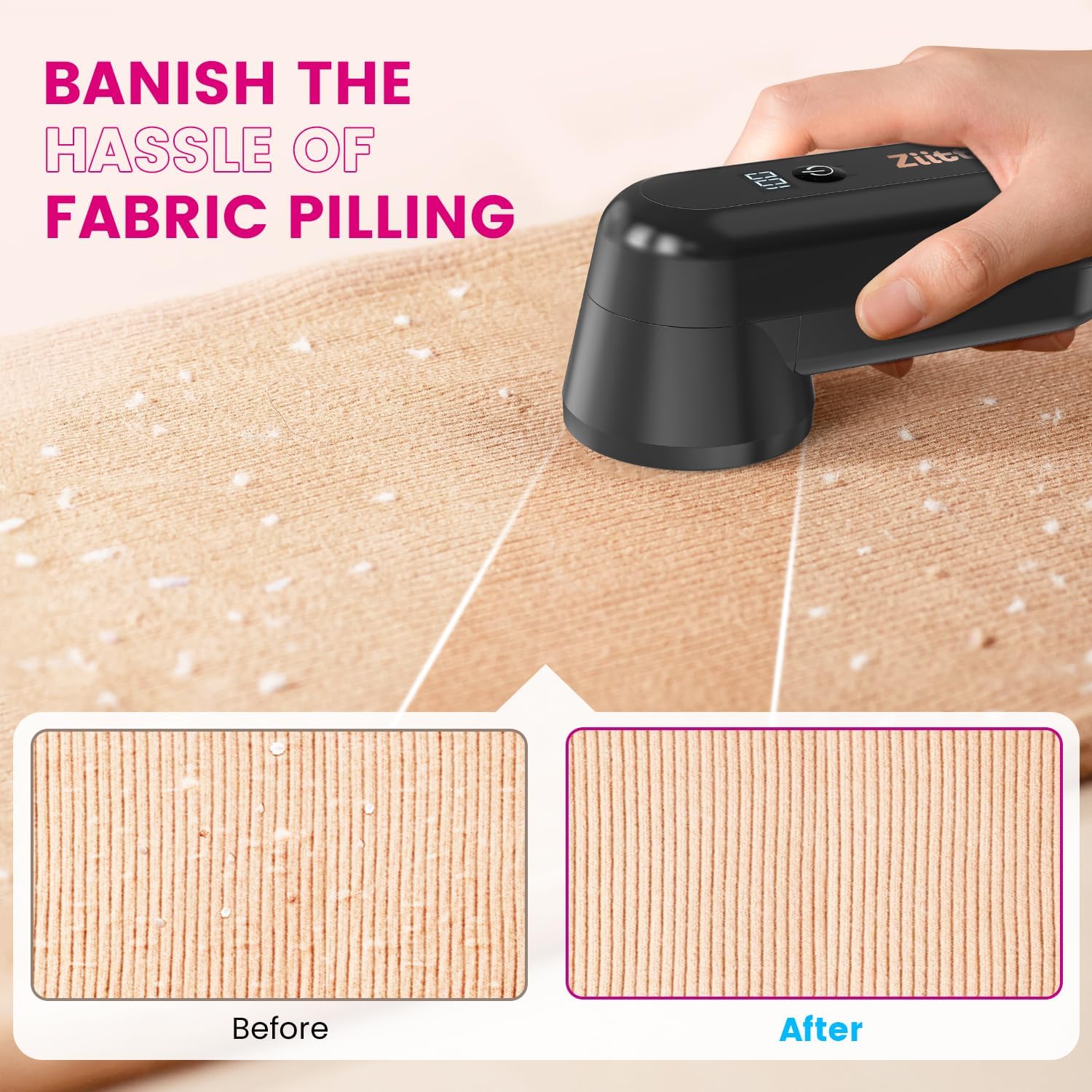 Fabric Shaver, Ziitty Lint Remover for Clothes, Type-C Rechargeable Lint Shaver with LCD Display & 6-Blade, Sweater