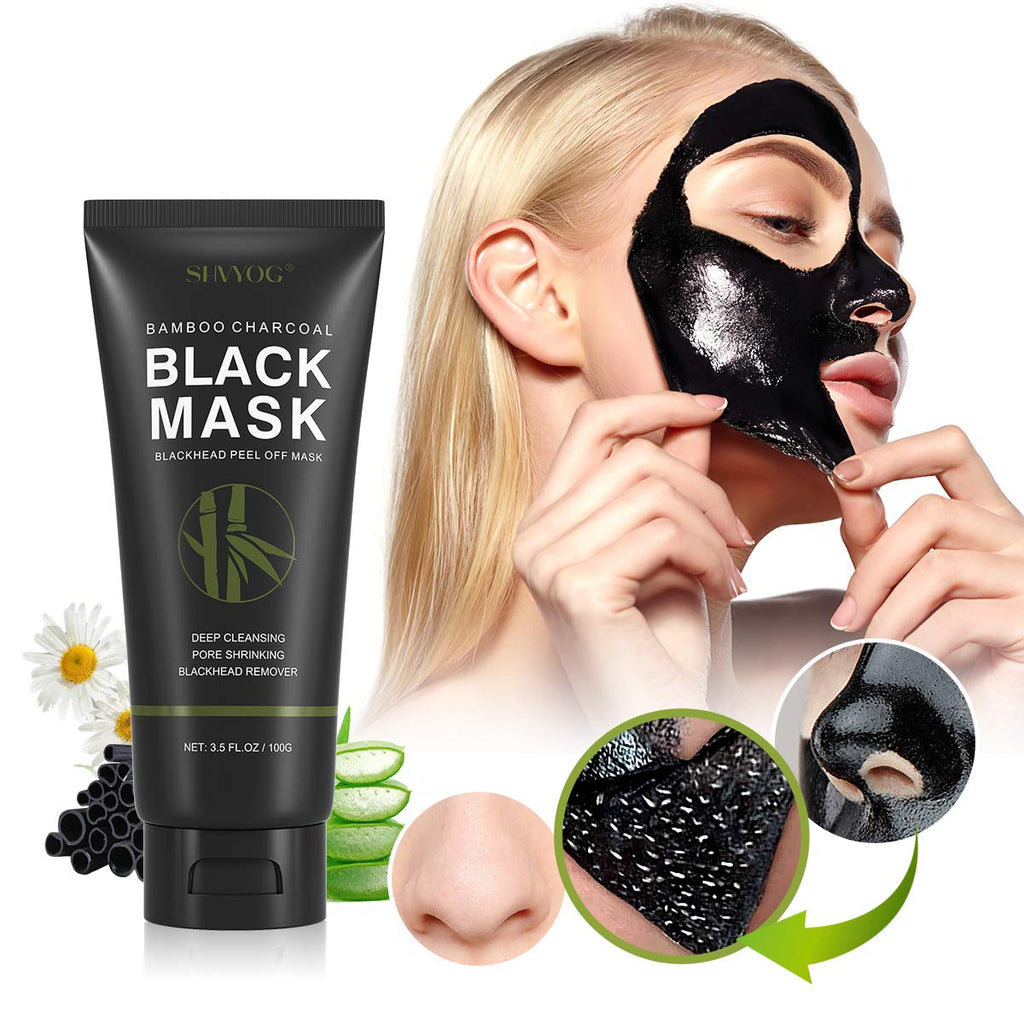 Blackhead Peel Off Face Mask, SHVYOG 3-in-1 Blackhead Remover Mask with Brush & Tea Tree Oil Serum, Charcoal Face